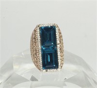 BLUE ZIRCONIA  AND CRYSTALS RING SIZE 7