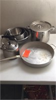 Stainless bowls, kettle, alum skillet