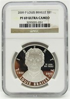 2009P LOUIS BRAILLE SILVER COMM NGC PF69UC