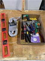 Assorted Tools, level & cord