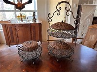 Ornate Metal & Wicker Lidded Baskets