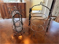 Ornate Metal Wine Bottle Holder & Plate Rack