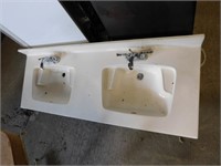 Double basin bathroom sink, 60" wide w/ 2 faucets