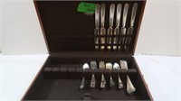 Wood Chest, Silver Cloth w/Silver Plated Flatware