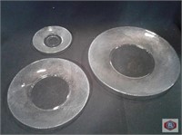 Etched glass chargers 403, salad 600, saucers 1461