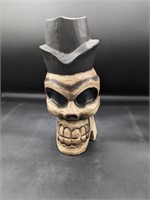 Vintage Wood Skull w/ Black Hat