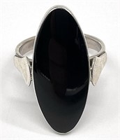 Black Onyx Sterling Silver Oval Ring Sz 8