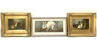 (3pc) Antique Rabbit Paintings Oil On Board