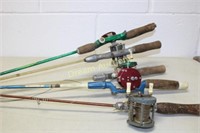 5x 4 Older Rods with Reels & 1 Rod only