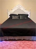 King Size Bed with gray headboard- Black bedding