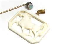 VTG Ivory Pendant & Opal Stick Pin