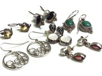 6 Pairs Sterling Semi Precious Stone Earrings