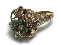 Very Special 14K Diamond & Emerald Cluster Ring