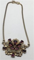 Vintage Necklace W Purple & Clear Stones
