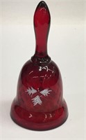 Hand Painted Fenton Ruby Glass Christmas Bell