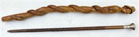 2pc Hand Carved Wooden Walking Sticks