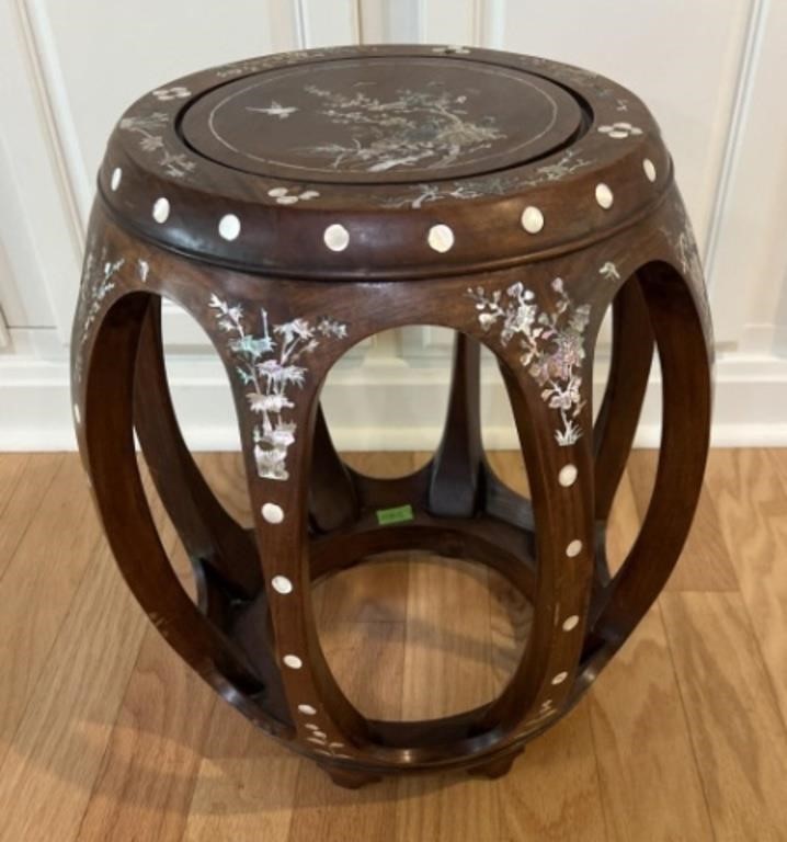 Chinese Inlay Rosewood Barrel Stool