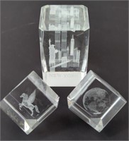 Three Laser Etched Crystal Blocks