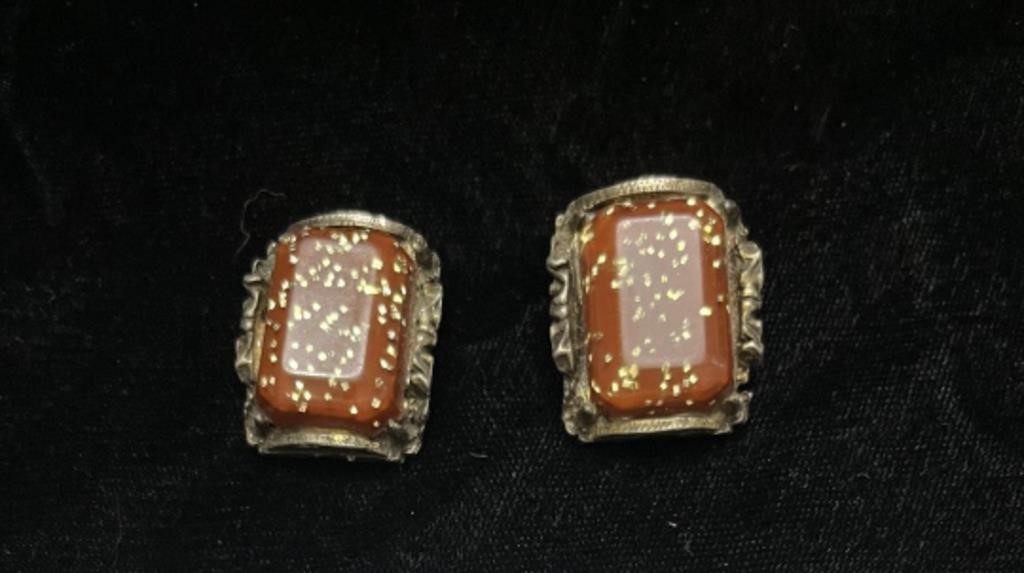 Vintage Jasper  Style clip on matching earrings