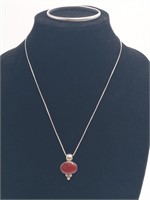 Red Oval Coral Stone Sterling Necklace & Bracelet
