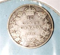 1910 Silver Canada 10 cent coin
