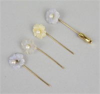 4 14K Gold, Pearl & Shell Stick Pins.