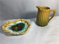 Majolica Pitcher and Candy Dish