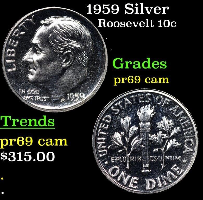 Proof 1959 Roosevelt Dime Silver 10c Grades GEM++