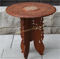 CARVED ROUND SIDE TABLE WITH REMOVABLE TRIPOD BASE