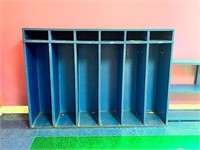 Wooden cubby shelf; measures approx. 52 in W x 14