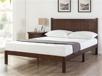 Wood Rustic Style Platform Bed w/Headboard,Queen