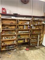 Wall of treasures, ammo box shelves and contents