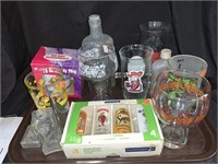 LOT OF MISC GLASSES, BOTTLES & ADVERTISING PIECES