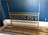 Gold Painted Iron Headboard and Side Rails