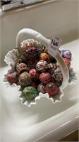 Milk Glass Basket Filled with Pysanky Eggs