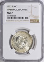 1953-S Carver/Washington Half Dollar NGC MS-67