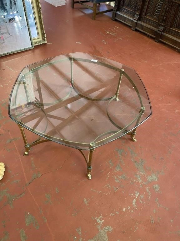 Glass Top Table with Brass Base