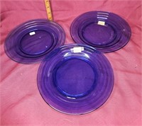 3 Moderntone blue glass plates