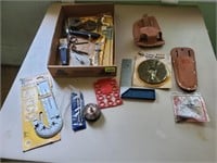 Box of hand tools, tool belt accessories