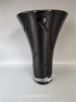 Large Black To Clear Glass Vase 6 3/4" Top Dia. &