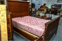 Oak Full Size Sleigh Bed with Home Made Box