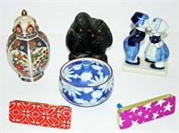 Delft, Tin Noise Makers, Owls, Jar, Figurine Lot