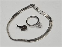 Sterling Charm, Ring sz 5 .925 Bracelet  see pics