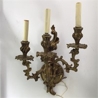 PAIR (2) GILT BRONZE 3 ARM FRENCH SCONCE