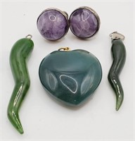 (N) Sterling Silver Purple Jade Screw-on Earrings