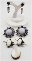 (N) Sterling Silver Gemstone Pierced Earrings and