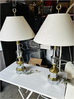 pair of heavy metal brass & silver lamps