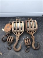 Lot of Wooden Block & Tackle & Pullies