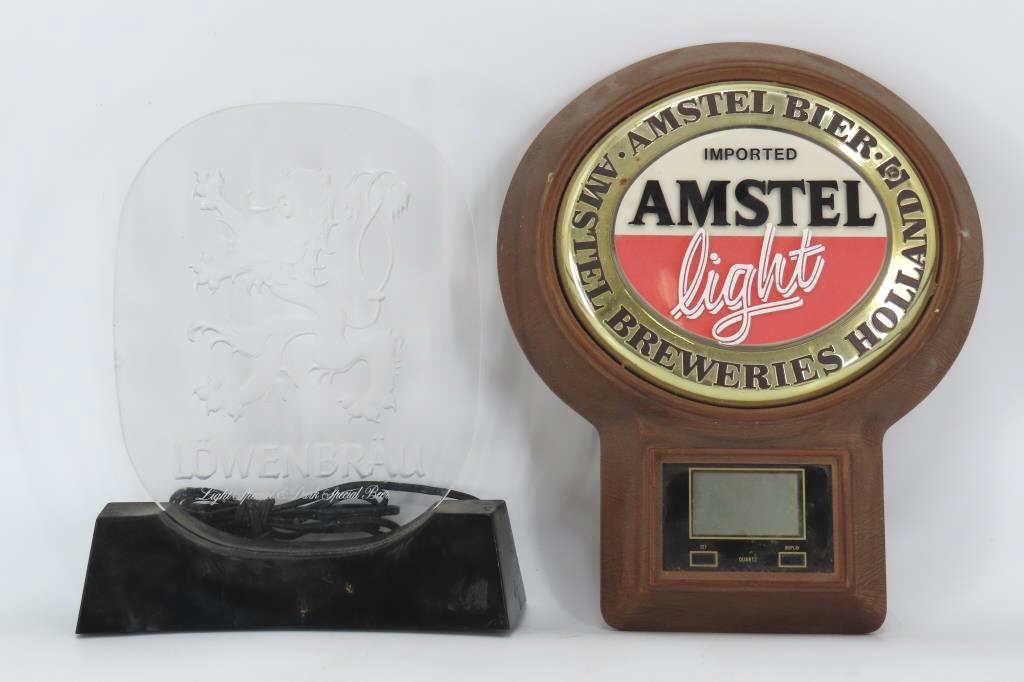 Amstel Light Wall Clock & Lowenbrau Beer Light