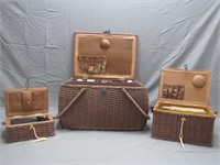Vintage 3-Piece Sewing Basket Set Filled W/Sewing